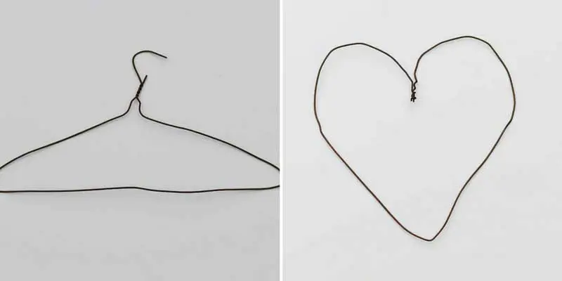 shaping a wire hanger into a heart shape