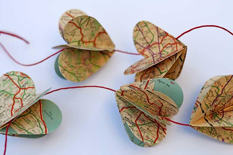 Vintage map heart garland.