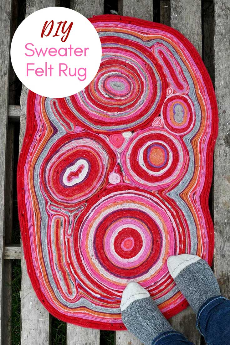 Pink Red rug made from old sweaters