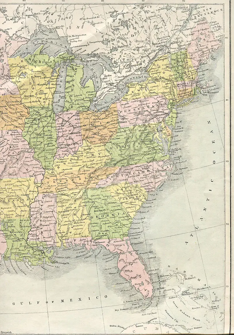 Vintage Map Eastern USA