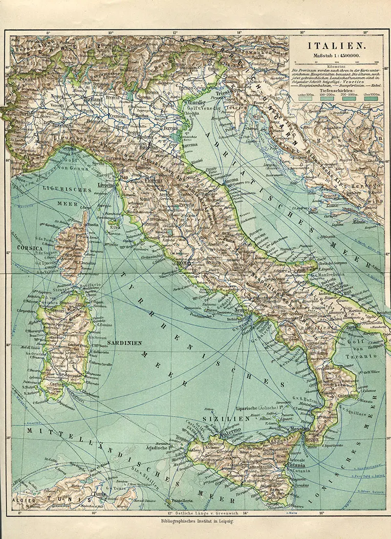Vintage Map Italy 1898