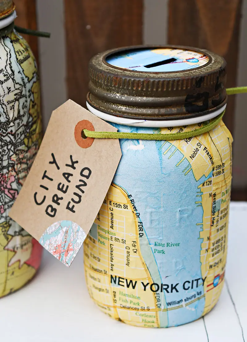 New York Map Mason Jar Bank