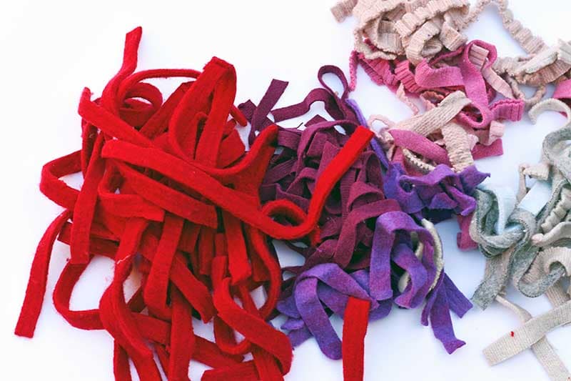 7mm strips of sweater felt in red and purple