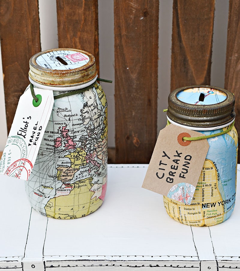 Map mason jar bank 2 ways