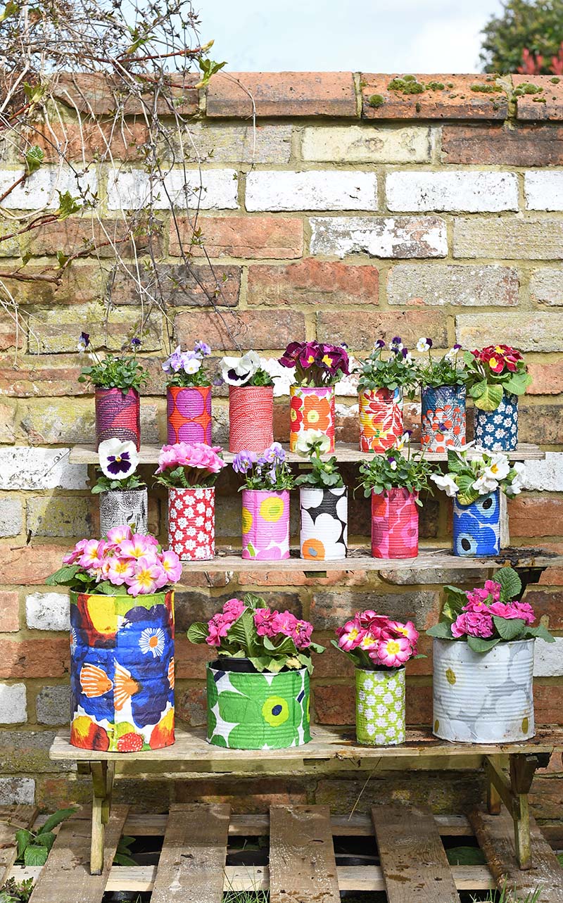 Marimekko Decorative Tin Can Planters by Pillar Box Blue