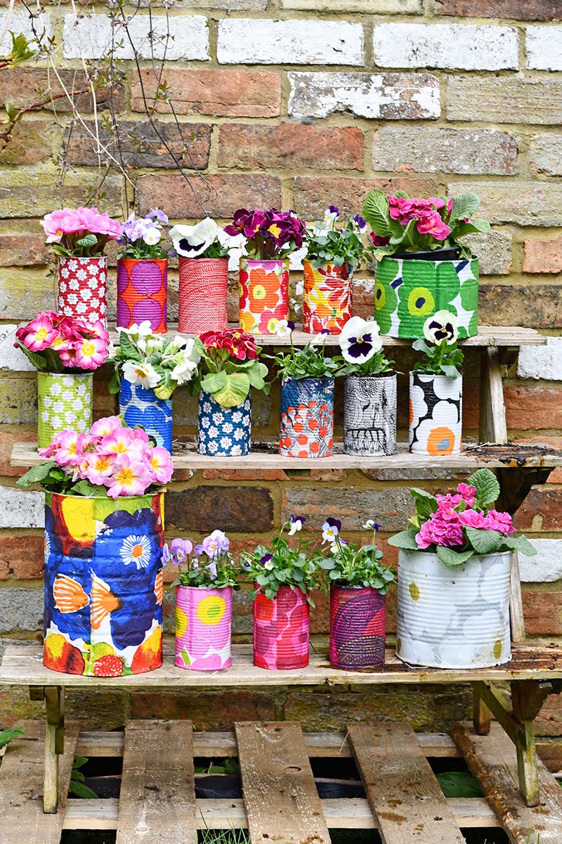 Marimekko decorative tin can planters