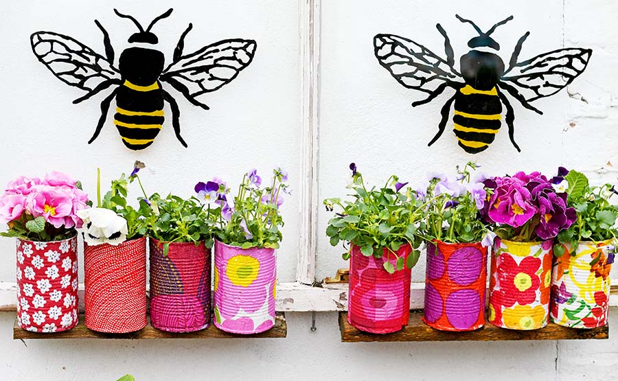 Easy Upcycled Marimekko Decorative Tin Can Planters Pillar Box Blue