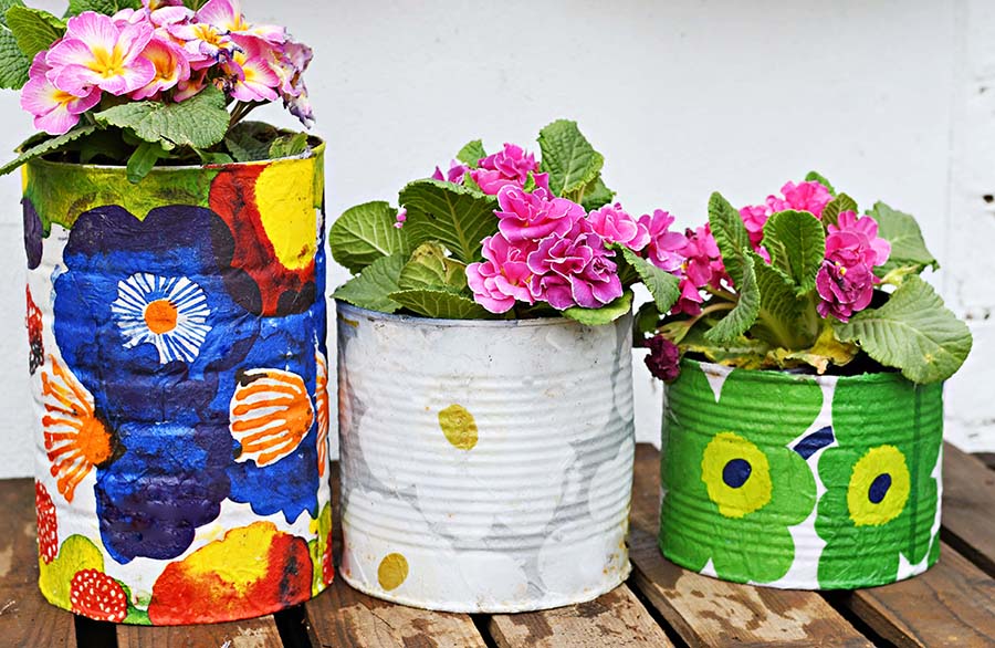 Easy Upcycled Marimekko Decorative Tin Can Planters Pillar Box Blue