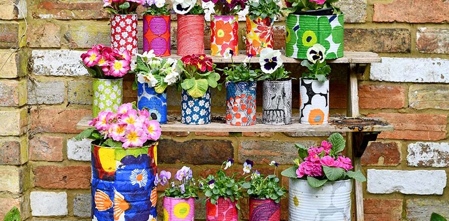 Easy Upcycled Marimekko Decorative Tin Can Planters