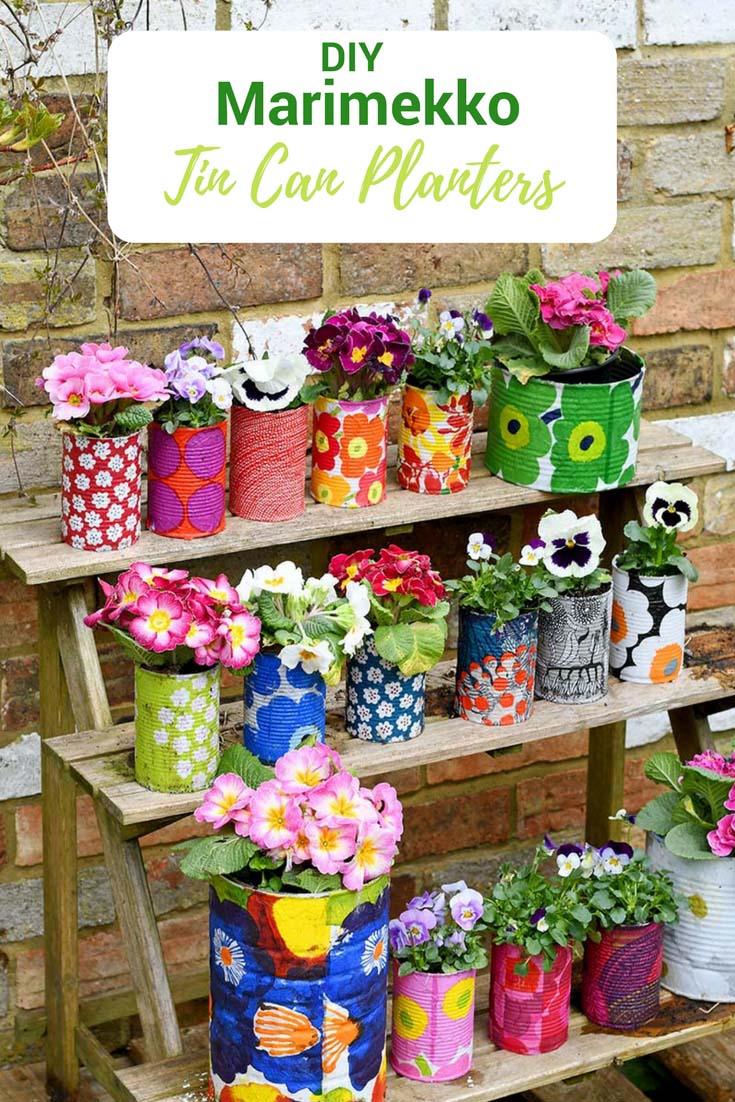 DIY Marimekko decorative tin can planters