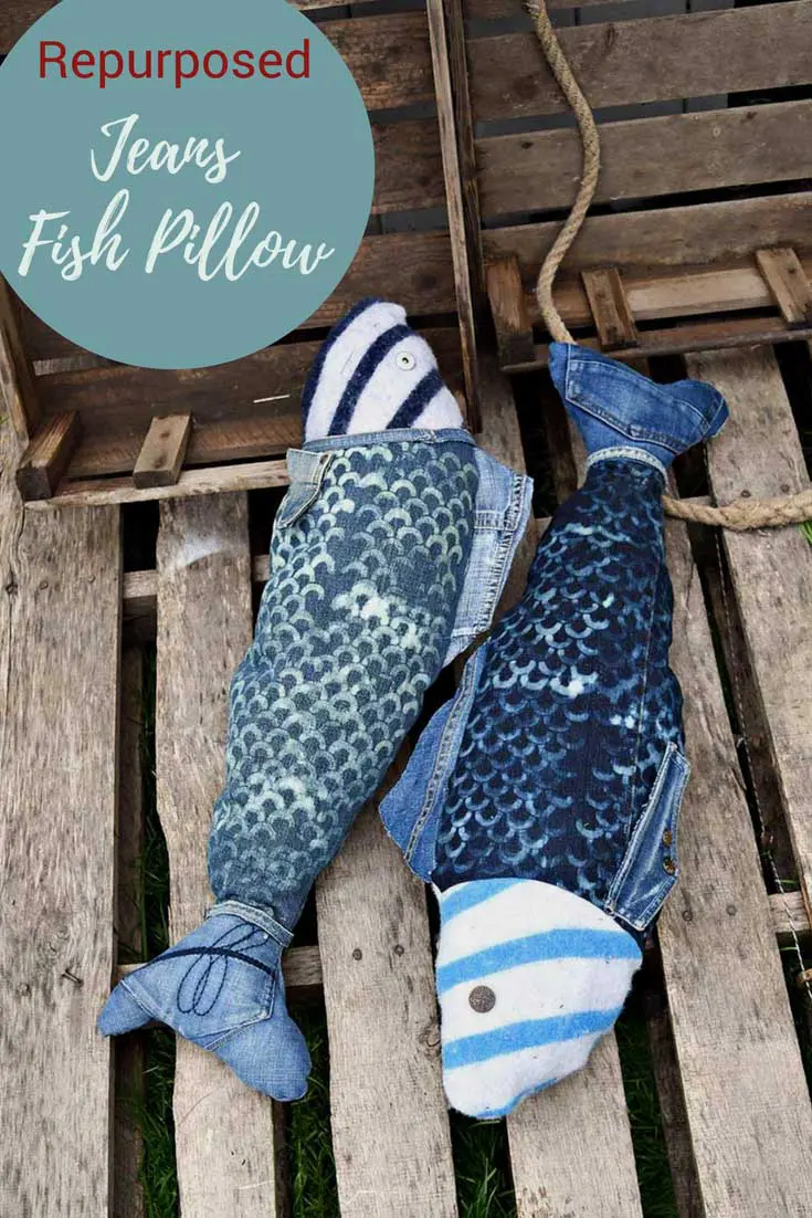 unique repurposed denim fish pillow