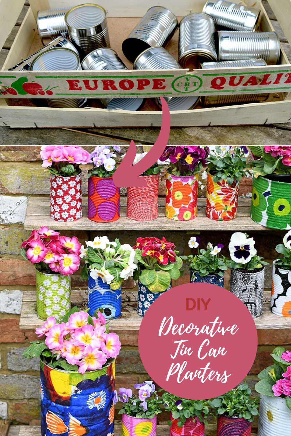 Easy Upcycled Decorative Decoupage Tin Can Planters Pillar Box Blue