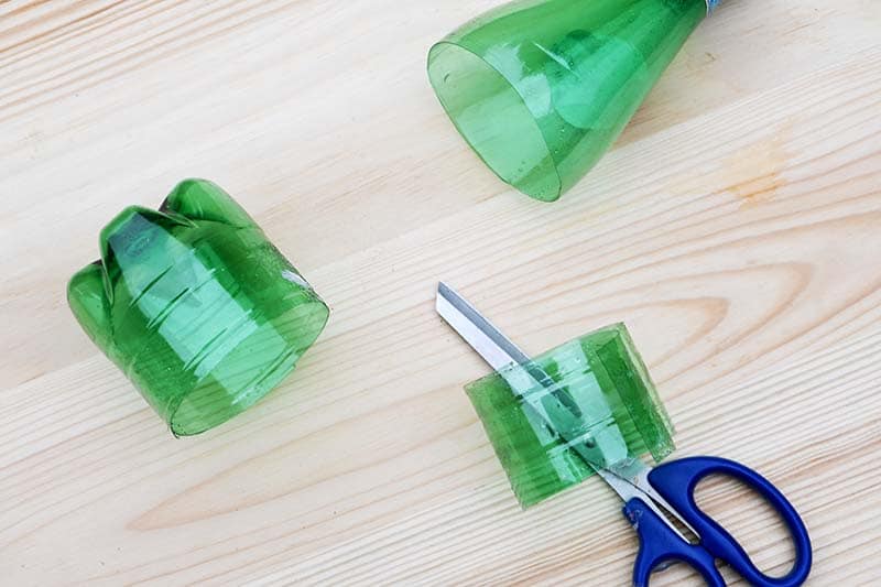 cut green plastic water bottle