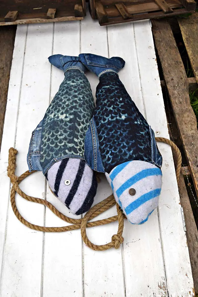 Denim fish pillows