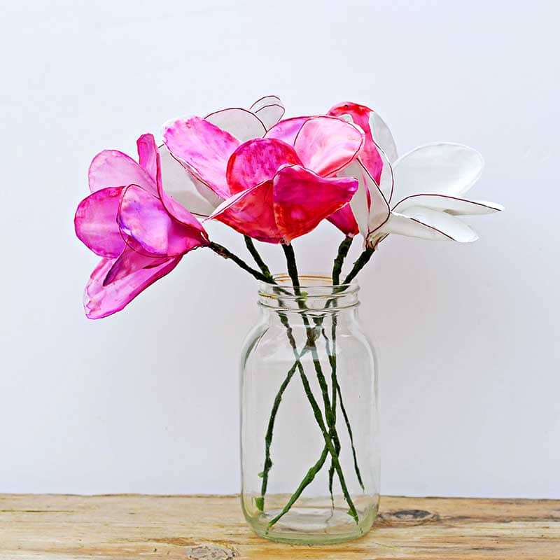 Pink and white wire frame cotton flowers DIY