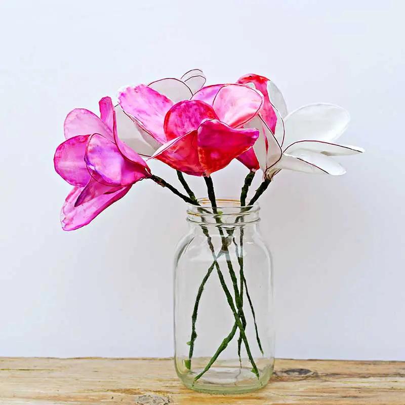 Pink and white wire frame cotton flowers DIY