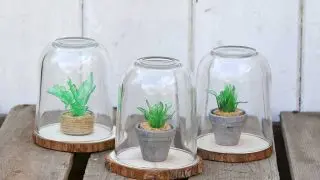 Upcycled mini faux succulents terrariums