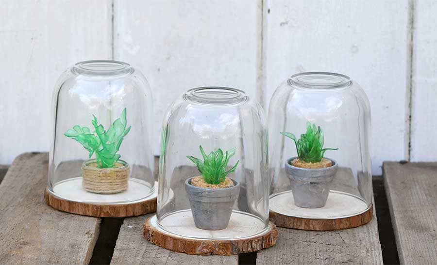 Upcycled mini faux succulents terrariums