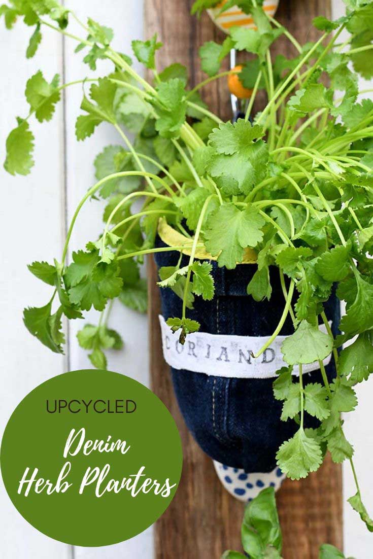 Denim upcycled indoor herb planters