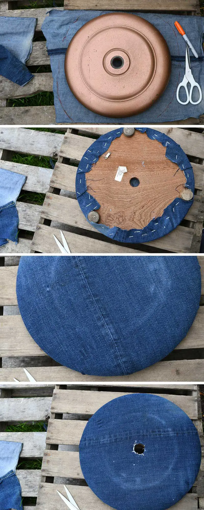 Covering the base of a floor lamp in denim