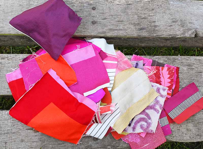 Pink, purple red fabric scraps