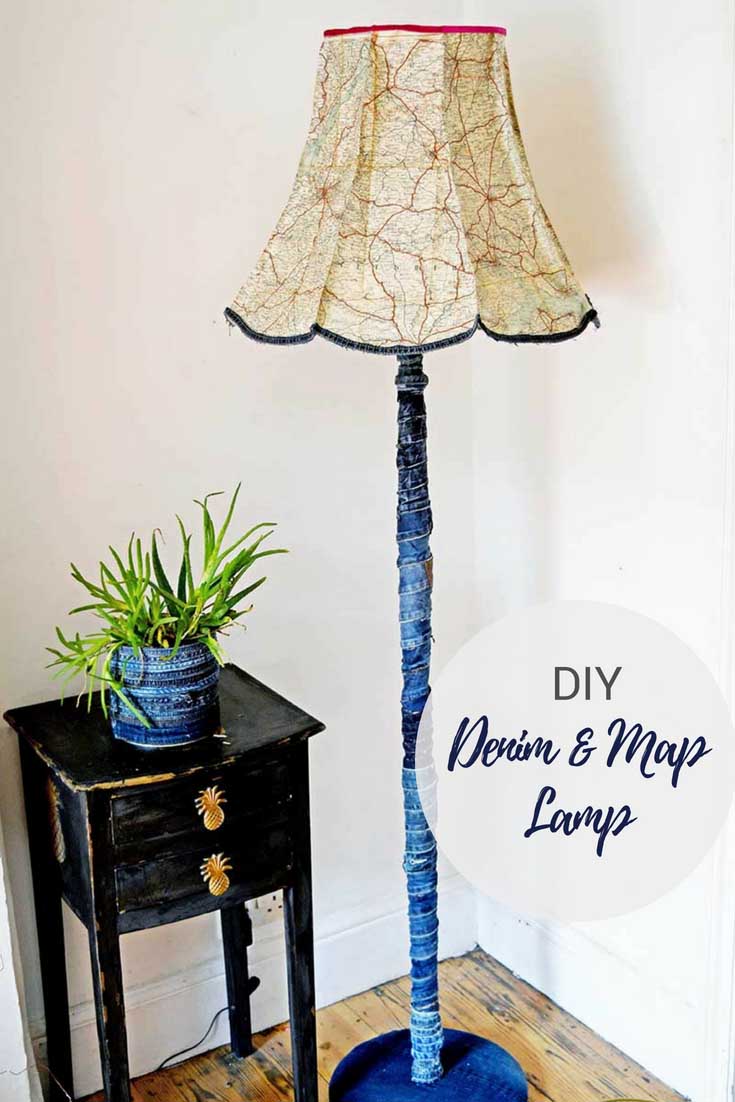 Vintage denim and road map floor lamp