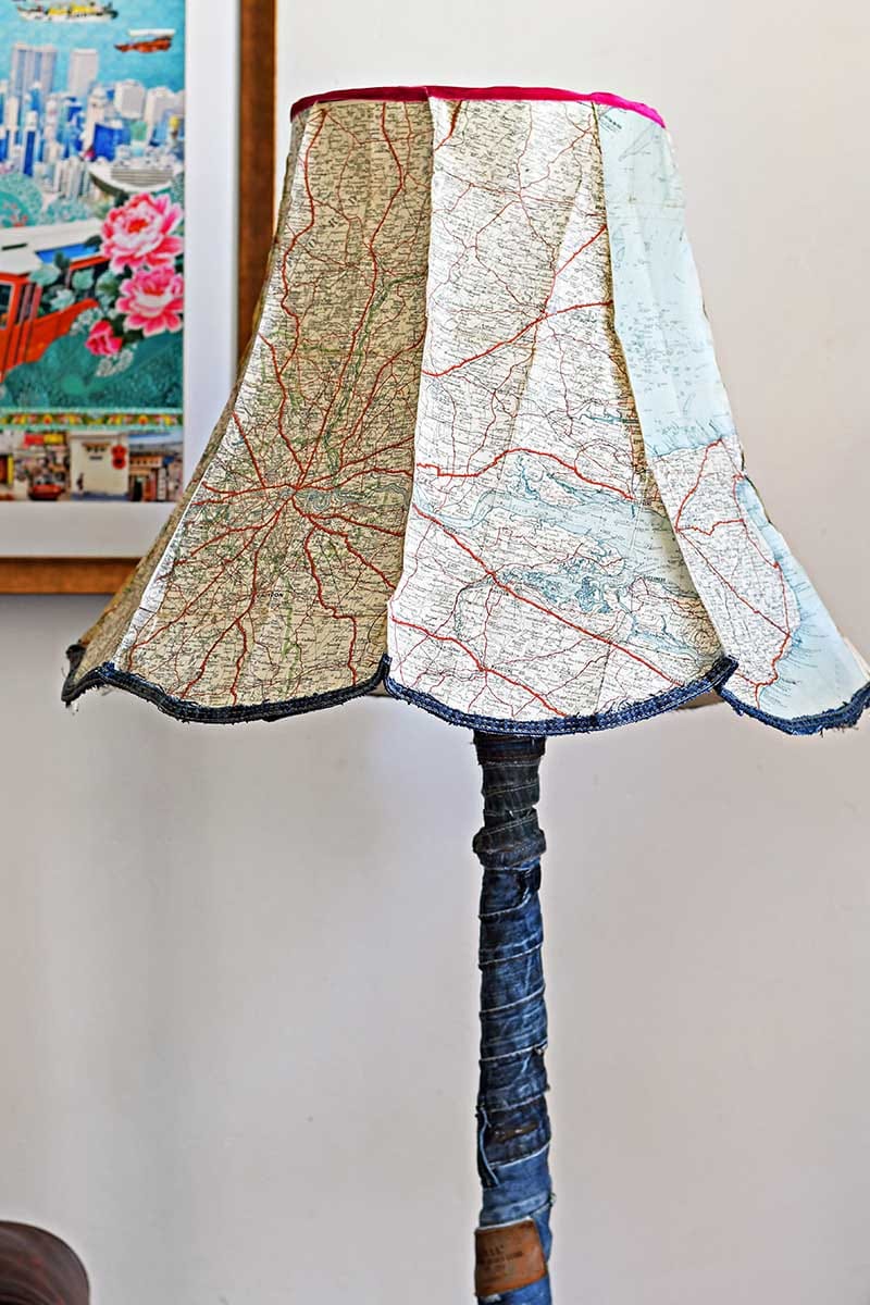 Upcycled vintage map lampshade