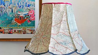 Upcycled denim lamp and vintage map lampshade