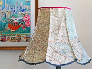 Upcycled denim lamp and vintage map lampshade