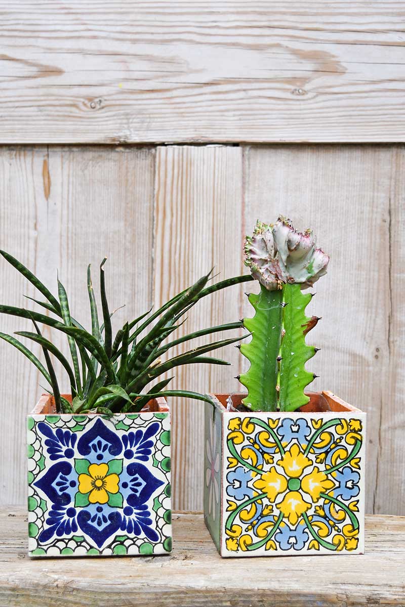 DIY boho square tiled Mexican Planter