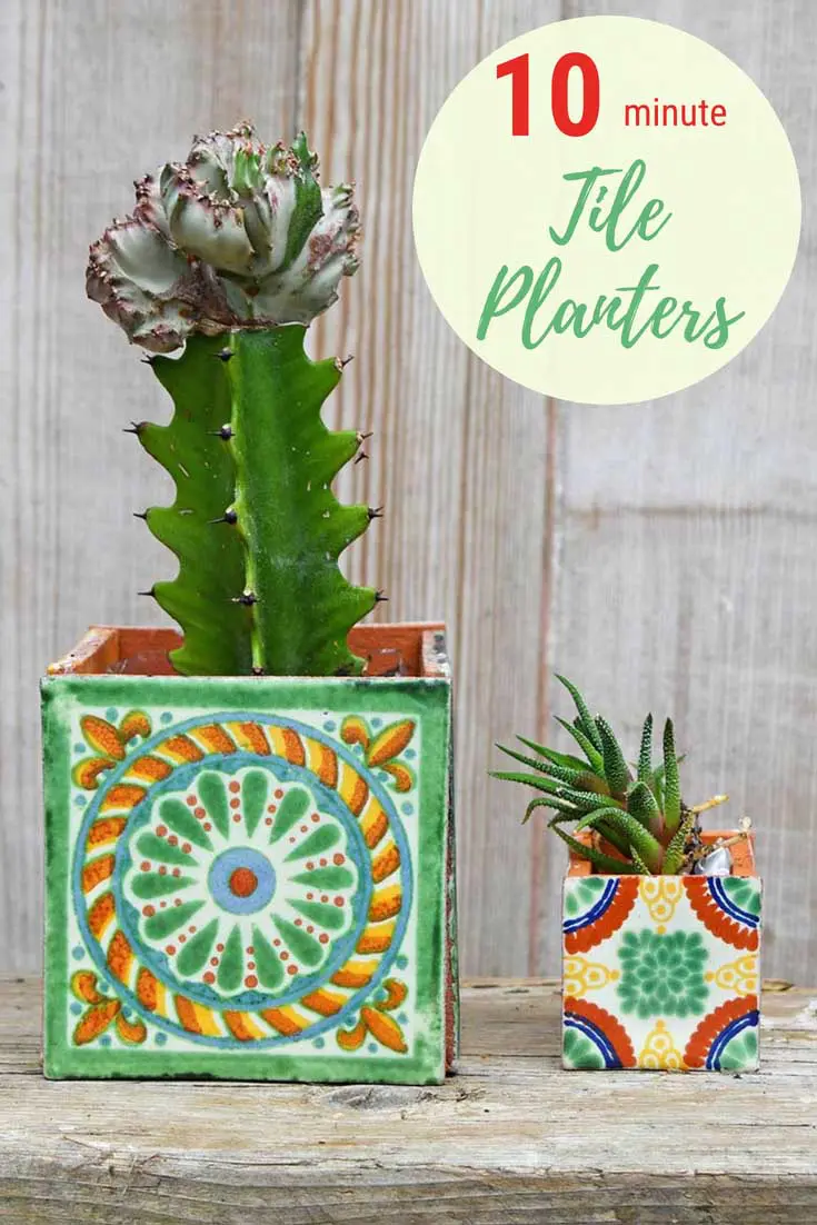 DIY boho square tiled Mexican Planter pin