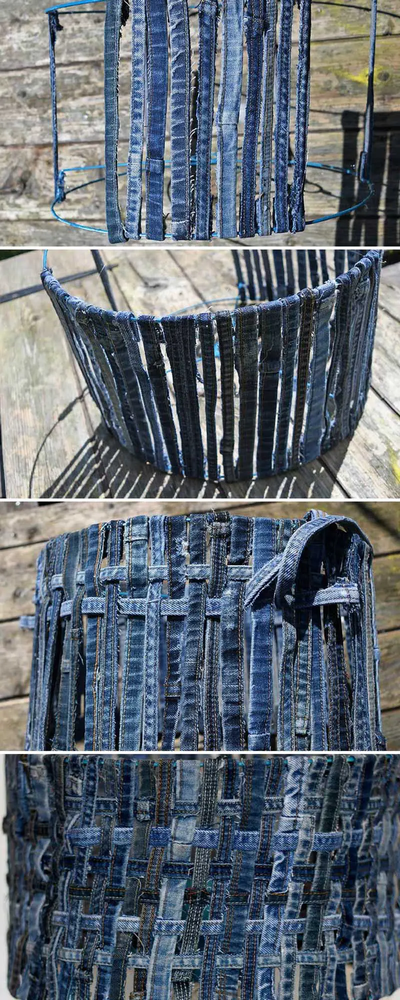 How to make a woven denim lampshade from the hems