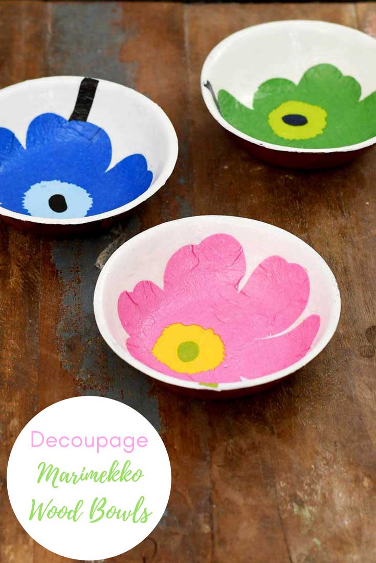 Marimekko Unikko decoupage on wood bowl 