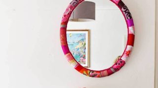 Patchwork upcycled mod podge fabric mirror frame