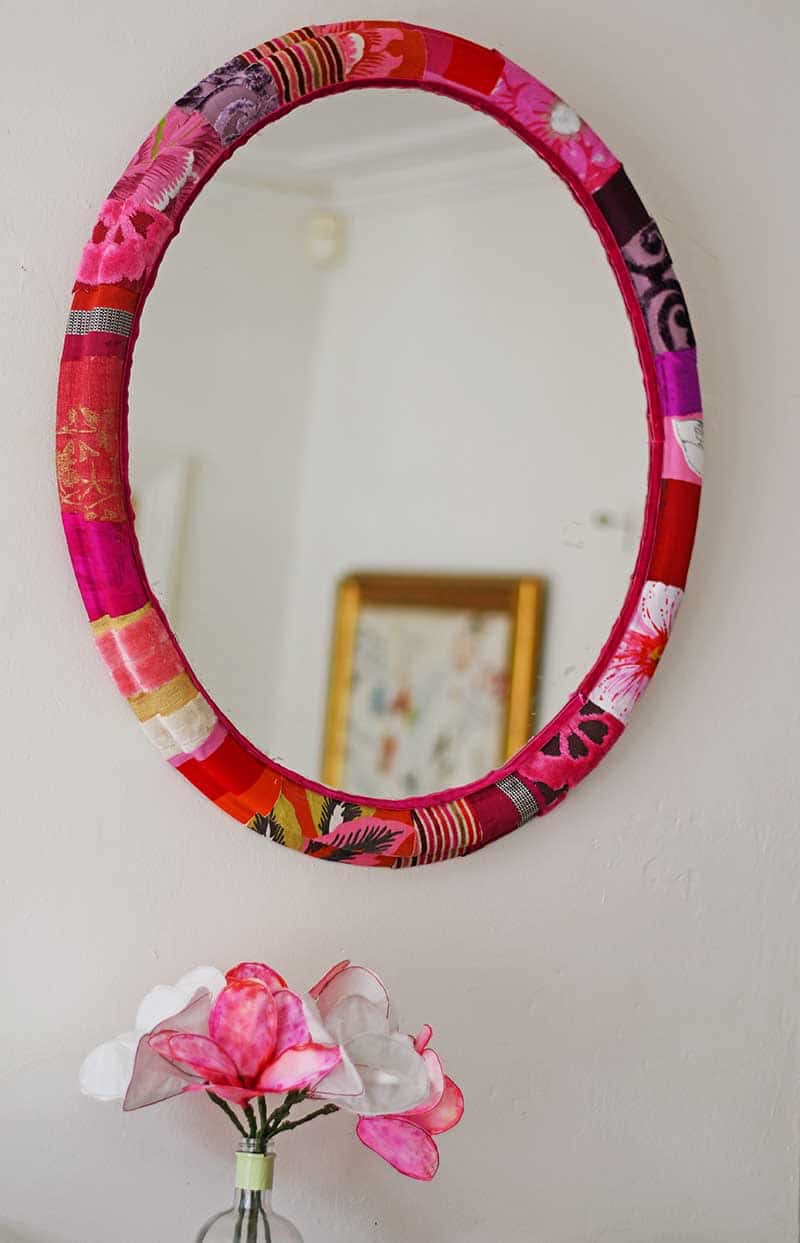 Patchwork mod podge fabric mirror frame