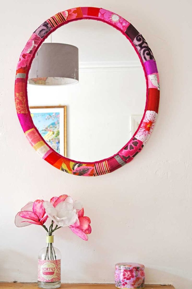 Mod Podge fabric Mirror frame & fabric flowers