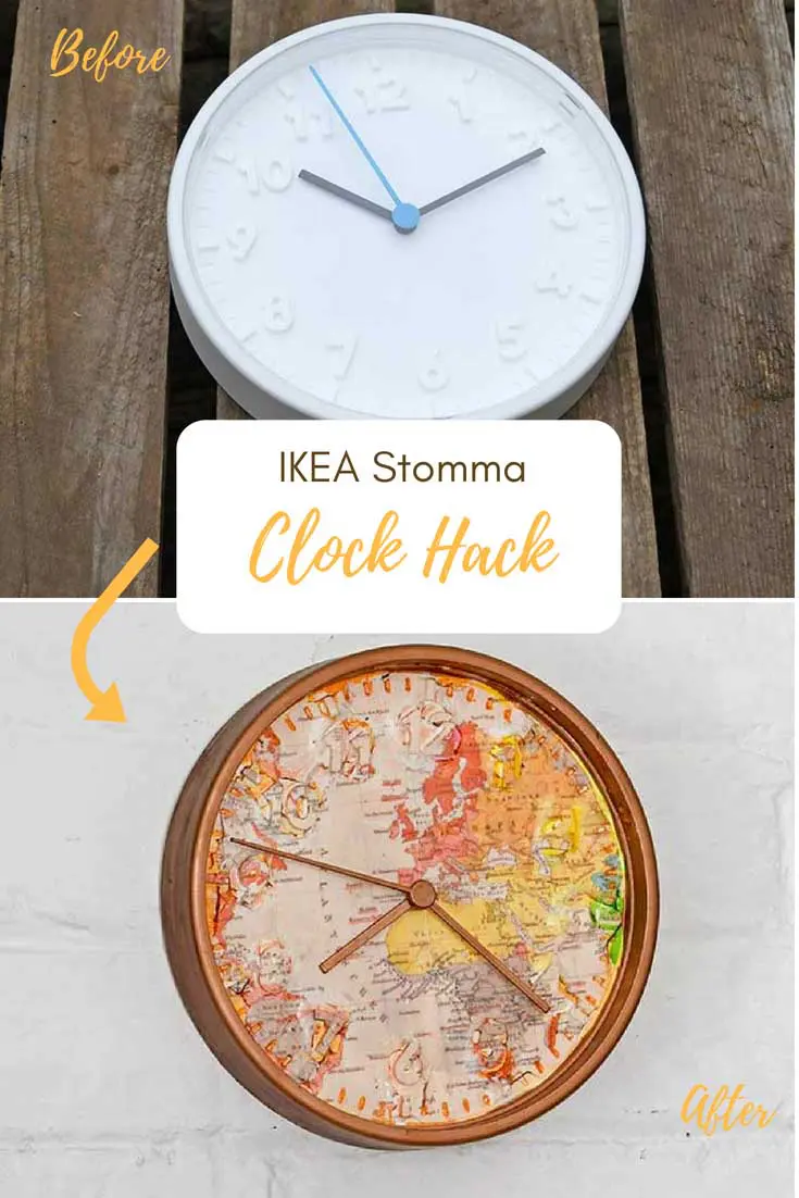 Map decoupage an IKEA hack with clocks