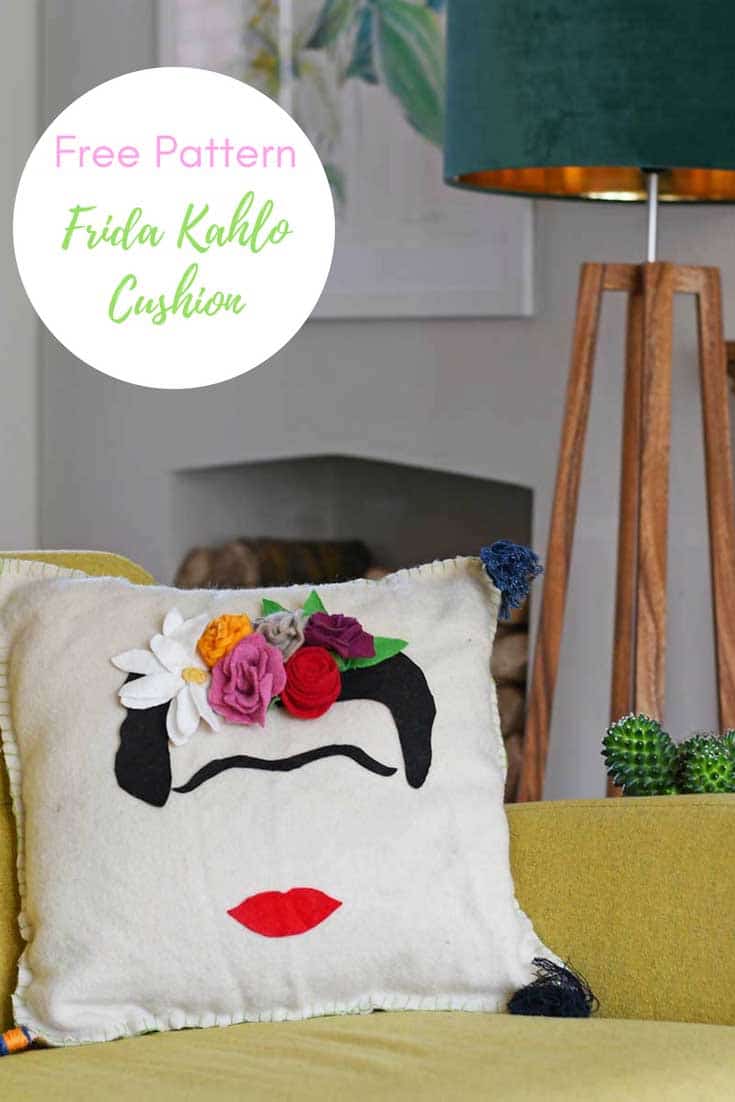 Free Pattern For A Fabulous Easy Frida Kahlo Cushion Pillar Box Blue