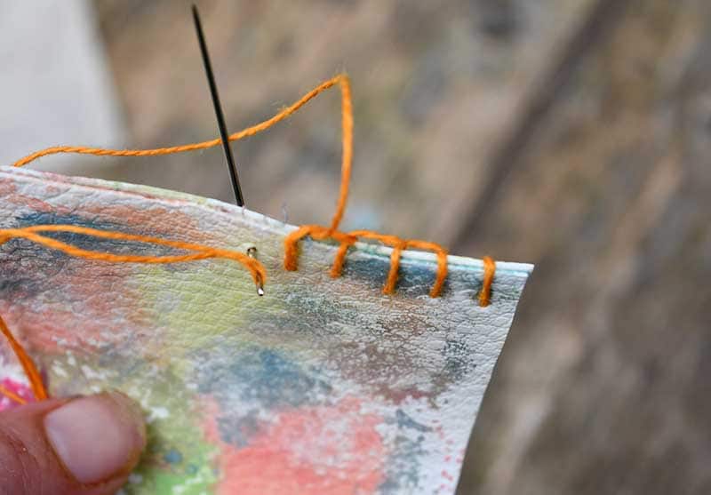 Blanket stitch leather pen pot