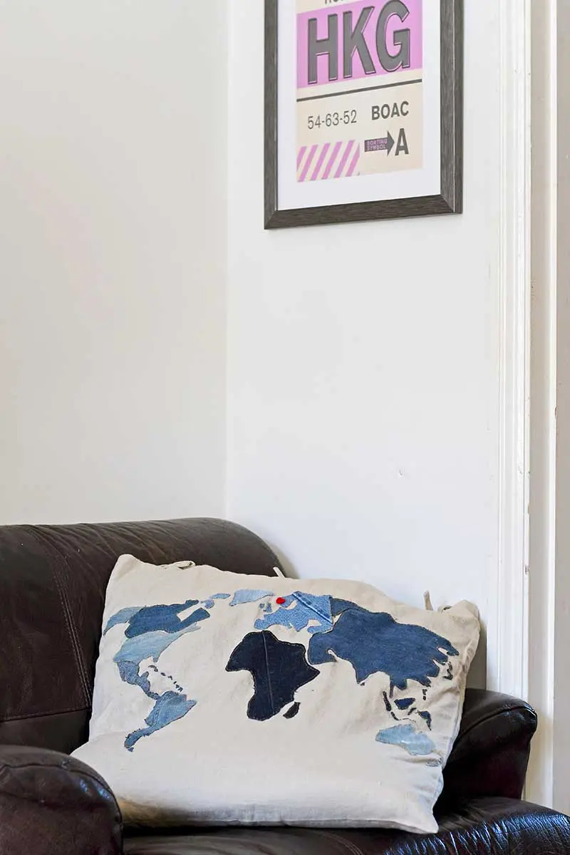 Denim world map floor cushion diy free pattern