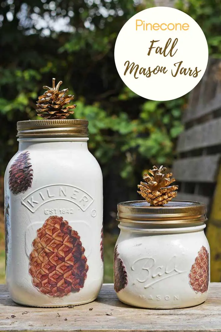 fall mason jar decoration with pine cones pin