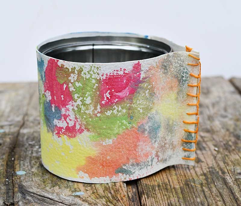 upcycled rainbow leather pot