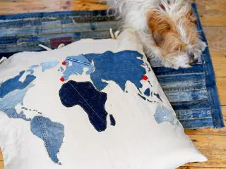 DIY world map floor cushion