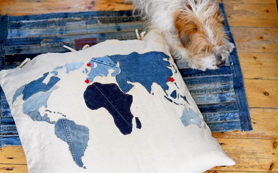 DIY world map floor cushion
