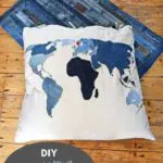 Denim world map pillow