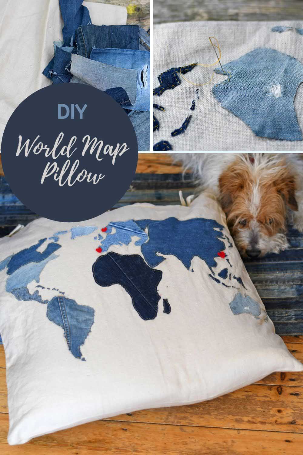 Map Denim How To Make A Cool World Map Denim Floor Cushion - Pillar Box Blue