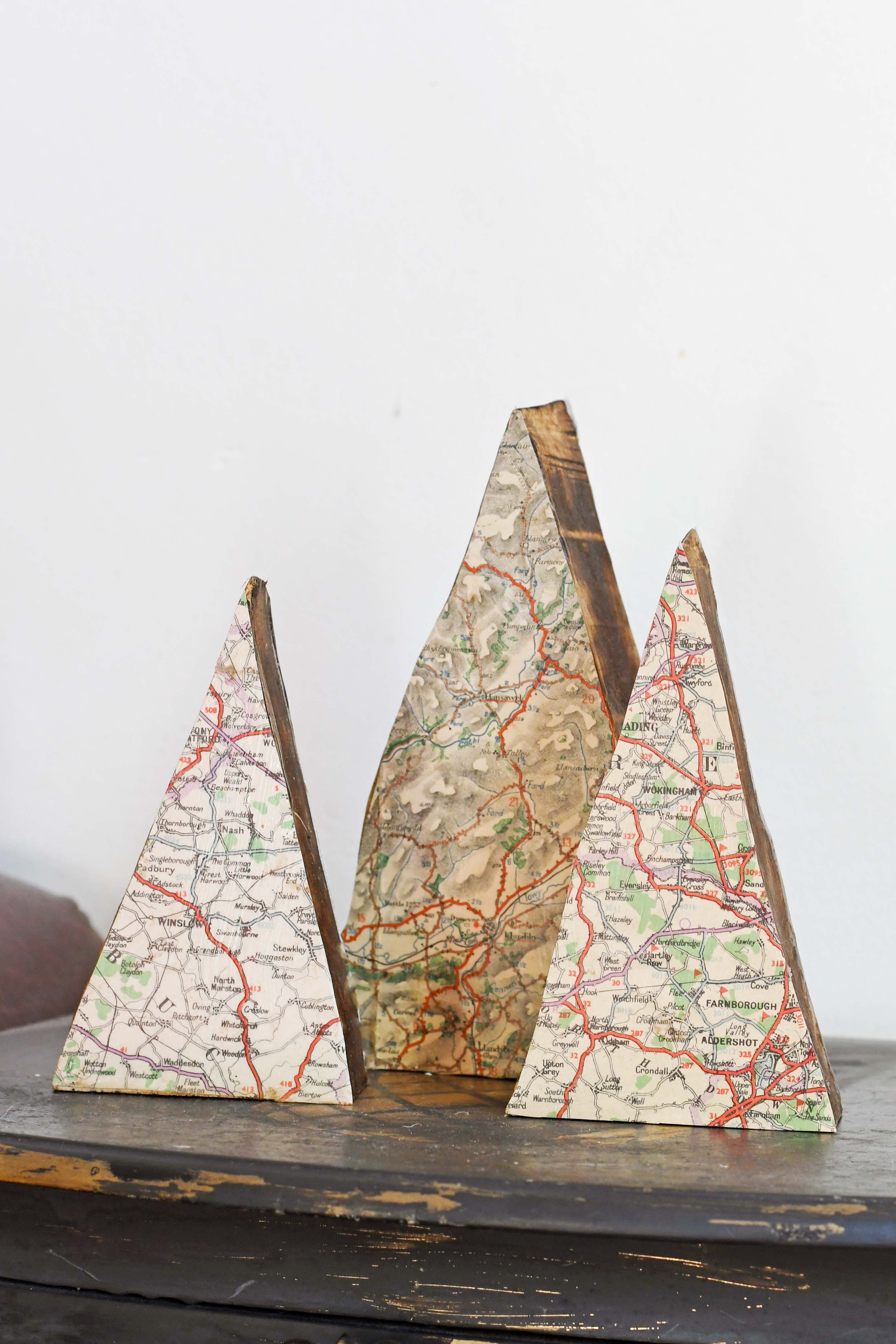 DIY repurposed scrap wood map ornaments