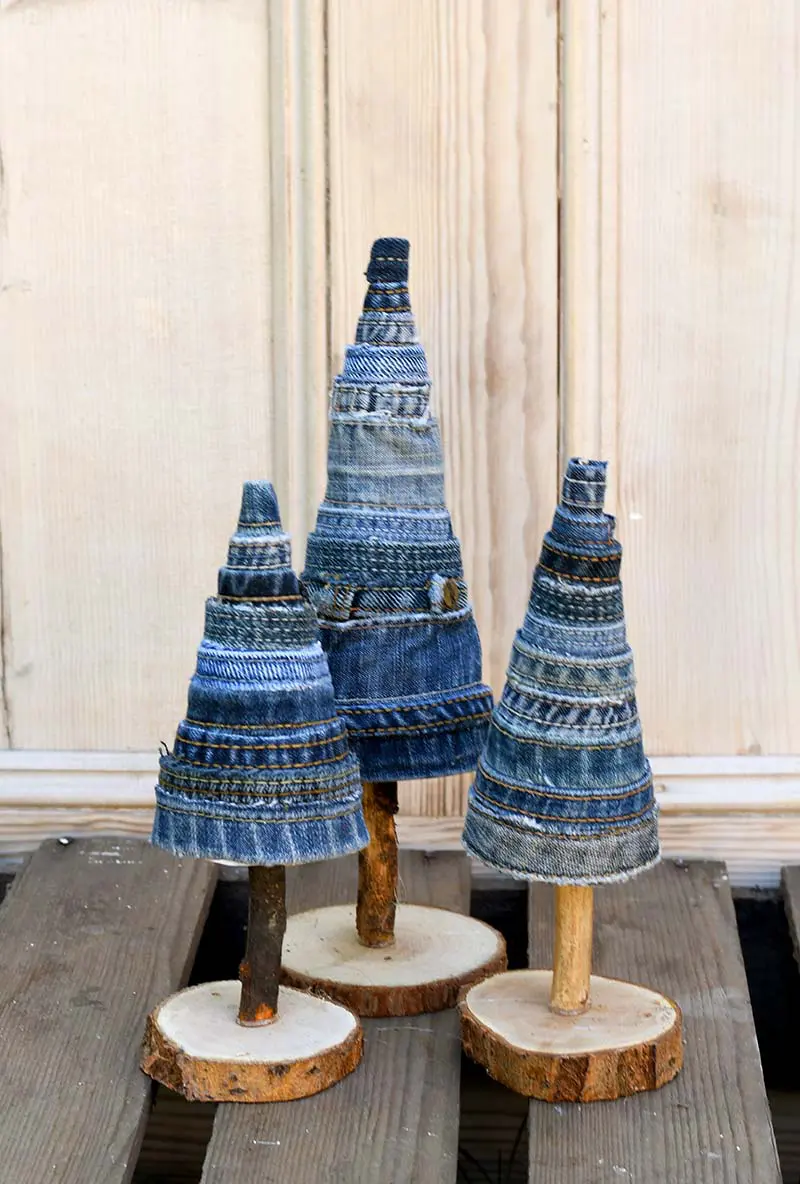 Beautiful repurposed denim DIY Christmas trees