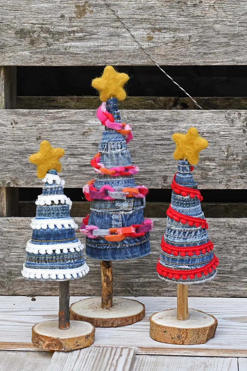 Gorgeous upcycled jeans DIY Christmas trees