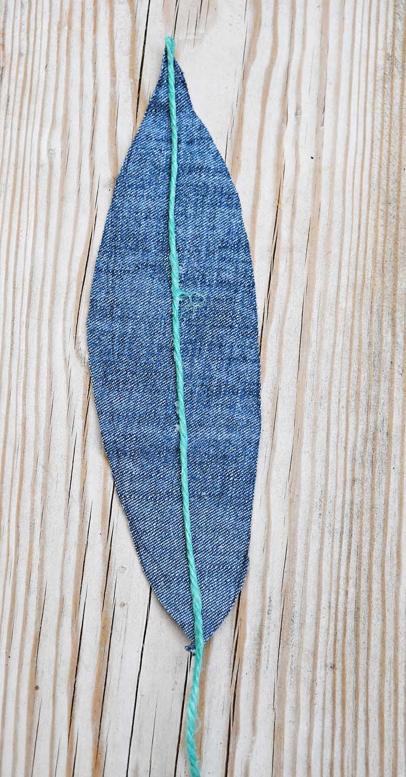 Sticking on the twine spine to denim feather.